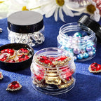 SATINIOR 12 Pack 1 oz Plastic Container Jars with Lids Round Clear Travel Cosmetic Container Jars for Toiletries, Lotion, Cream, Ointments, Makeup, Rhinestone, Samples, Kitchen Storage, Black