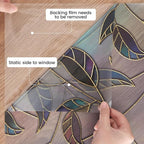 DKTIE Static Cling Decorative Window Film Vinyl Non Adhesive Privacy Film with Installation Kit, Multilayer UV Inkjet Technology, 3D Thickened Stained Film, Vintage Leaf Pattern, 17.7 x 78.7 Inches