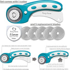 Rotary Cutter Set turquoise - Quilting Kit incl. 45mm Rotary Cutter, 5 Replacement Blades, A2 Cutting Mat, Acrylic Ruler and Craft Clips - Ideal for Crafting, Sewing, Patchworking, Crochet & Knitting