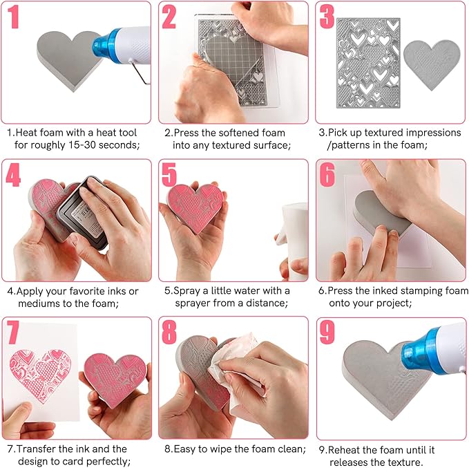 BAOFALI 4 Pcs Heart Cut Stamping Foam Grey Moldable Foam Stamps Plastic Dry Foam Stamp Pad Cut and Dry Foam Stamping Foam Block for Sculpture, Modeling, DIY Arts and Handicrafts Projects