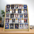 Trading Card Display Stand,5-Tier Bamboo Baseball Card Display Case, 35 pt Sports Card Display for Card Game Collection (Burlywood)