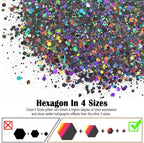 Ceya Holographic Chunky Glitter, 4.9oz/ 140g Silver Grey Craft Glitter Powder Mixed Chunky & Fine Flakes Iridescent Nail Sequins for Nail, Hair, Epoxy Resin, Tumblers, Slime, Painting, Festival Decor