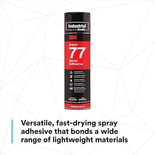 3M Super 77 Multipurpose Permanent Spray Adhesive Glue, Paper, Cardboard, Fabric, Plastic, Metal, Wood, Net Wt 16.75 oz