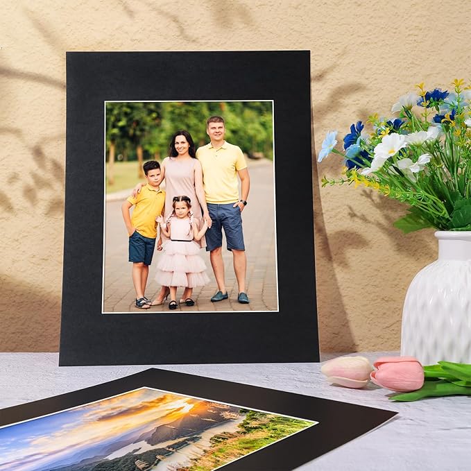 Prudiut 15 Pack 11x14 Black Picture Mats, Frame Mattes for 8 x10 Pictures Display Photo Frame Mat Core Bevel Cut Mat Board Show Kit for Photos, Prints, Artworks