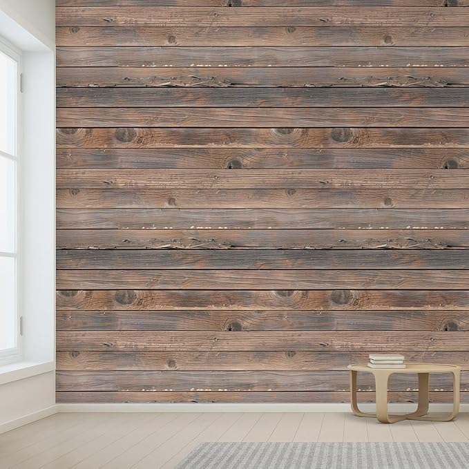 wall26 Horizontal Brown Vintage and Retro Wood Textured Paneling, Wall Mural, Removable Wallpaper, Home Decor - 120x192 inches