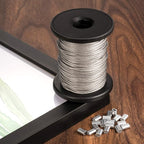 Chengu Vinyl Coated Picture Frame Hanging Wire, Stainless Steel Wire Spool with 20 Pieces Aluminum Crimping Loop Sleeve, Supports up to 110 Lbs (1.5 mm x 98 Feet)