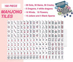 American Mahjong Tile Set – Complete 166 Tiles with Deluxe Accessories, 4 Racks, 100 Colorful Chips, Instruction Book & 1+3 Mahjong-Themed Storage Bags, Portable Mahjong Set for Family Fun & Holidays
