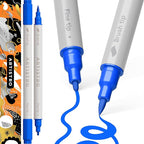 ARTISTRO 2 Blue Acrylic Paint Pens, Acrylic Paint Markers Dual Tip (Brush + Fine 1 mm), Canvas, Rock, Glass, Wood, Paper, DYI, Markers for Kids and Adults