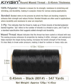 Thin Wax Polyester Thread, 0.45mm, 547 Yards, 3 Ply Round Waxed Cord Strings for Sewing, Beading, Binding, Micro Braiding, Fine Leather Craft and Micro Macrame Jewelry - Black