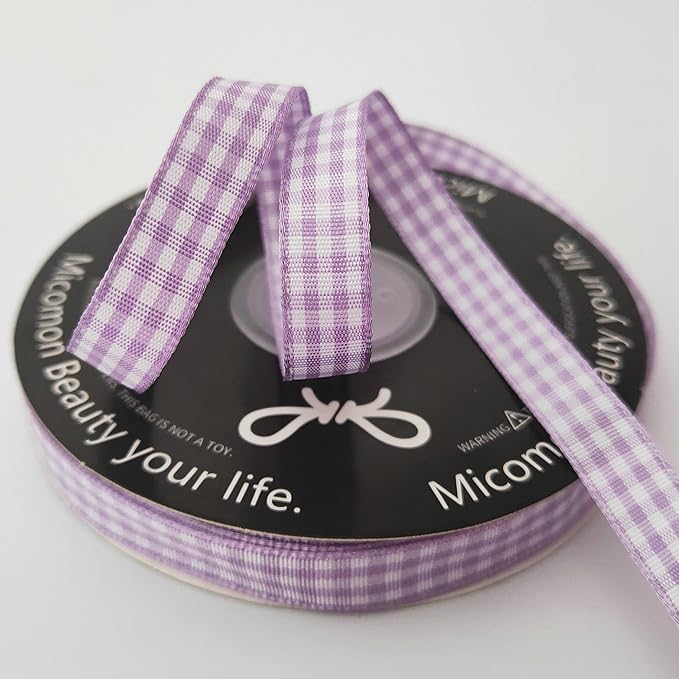 Purple Gingham Plaid Checked Ribbon 25 Yard Each Roll 100% Polyester (3/8", Purple)