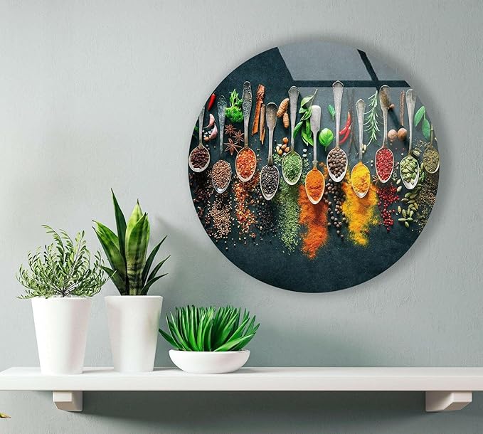 My Photostation.com 31.5''(80cm) Diameter Colorful Herbs Round Glass Wall Art Tempered Glass Printing Wall Decor Large Wall Art Wall Hangings