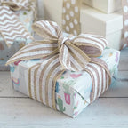 MEEDEE Burlap Wired Ribbon with White Stripe - 2.5 Inch Wired Ribbon for Cakes, Gift Baskets, Wreaths, Rustic Decor, Baby Showers, Beach, Farmhouse, 10 Yards