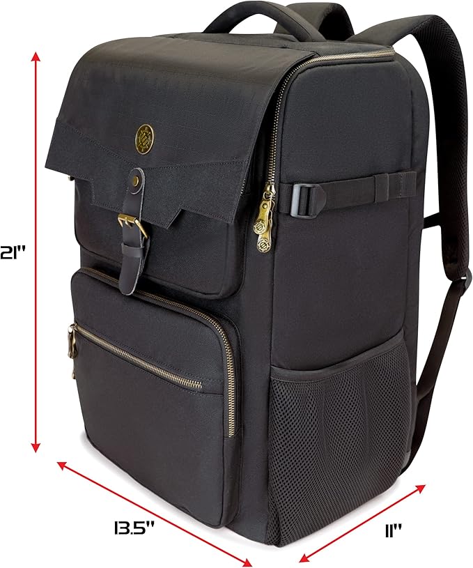 ENHANCE DnD Backpack - RPG DM Bag for Dungeons and Dragons - Travel DnD Bag Organizer fits 6-8 Books Upright, 18" Laptop/DM Screen Slot, Miniature Storage Foam Trays, Accessories Pockets, Map Strap