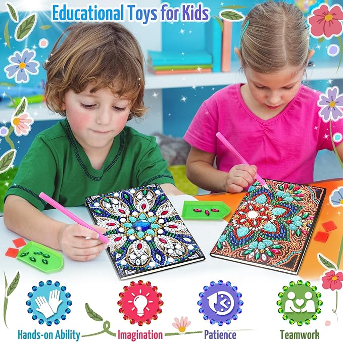 Micaracy Craft Kits for Kids Age 6-8-9-10, Presents for 5 7 11 12 Year Old Girls Notebook Diamond Art Painting Kit Arts and Crafts for Kids Toys for 5-10 Year Old Girl Gifts Diary (2 pcs)