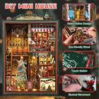 Book Nook Kit - DIY Miniature Dolls House Kit with Furniture and LED Light, 3D Puzzle Wooden Art Bookends, Model Kits for for Adults and Teens (Christmas Shop)