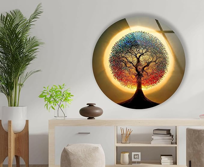 My Photostation.com 39,4''(100cm) Diameter Life of Tree Round Glass Wall Art Tempered Glass Printing Wall Decor Large Wall Art Wall Hangings