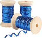 Royal Blue Gold Thin Ribbon 1/8 inch Metallic Braided Double Faced Ribbons Curling Ribbons For Balloon String Crafts Gift Wrapping Party Wedding Christmas Ornaments Decoration 7 Yard x 3 Rolls