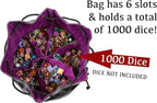 Forged Dice Co. Pouch of The Endless Hoard Dice Bag - Holds Over 1,000 Polyhedral Dice - Dice Storage Bag with 7 Pockets - Perfect for Bulk Dice - Brown/Red