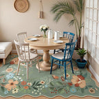 Beeiva Washable Rug 6x9 - Scalloped Floral Printed Soft Non Slip Kids Rugs for Bedroom Ultra-Thin Low Pile Boho Green Area Rug Aesthetic Throw Carpet for Living Room Playroom Dorm Office(Green,6x9ft)
