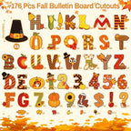 Faccito 176 Pcs Fall Bulletin Board Decorations Letters Numbers Alphabet Autumn Paper Cutouts Punctuation Symbols Combo Set Thanksgiving Classroom Decorations for School Chalkboard Party Teacher
