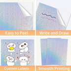 Printable Sticker Paper, Holographic Printable Stickers Paper, Laser/Inkjet Printing- Letter Size(8.5" x 11”- 20 Sheets)