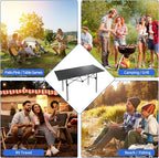 Camping Table 4Ft Folding Table Folding Picnic Aluminum Roll up Camp for Outdoor Beach Grill BBQ Travel Black