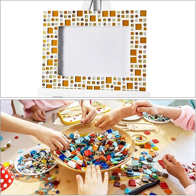 MECCANIXITY 2 Pcs Stained Glass Sheet Mosaic Tile 7.9 Inch x 5.9 Inch Khaki Stained Glass Sheets for Crafts DIY Art Project