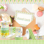 12 Rolls Summer Washi Tape, Green Plaid Colorful Floral Masking Tape, Cute Animal Decorative Sticker for Summer Scrapbook Journal DIY Craft Birthday Gift Wraps 16.4FT