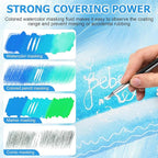 WANJAO Masking Fluid for Watercolor Painting, Liquid Masking Tape with Silicone Pens Cleaning Brush for Painting Fast Drying Easy Peel Use to Art Watercolor Supplies Retouching Covering, 30ml White