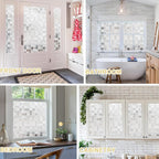 Window Privacy Film Decorative for Front Door, Bathroom Static Cling Stained Glass Sticker Opaque Heat Control UV Blocking Non-Adhesive for Home Windows,Cube