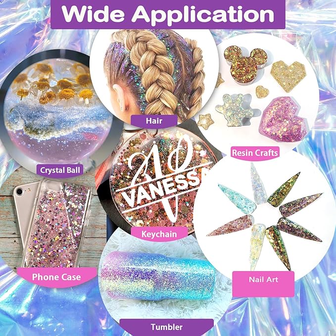 Renfio Opal Chunky Glitter, 1.75oz/50g Gold Glitter, Dreamy High Sparkle Glitter for Crafts Holographic Fine Glitter Mix Iridescent Glitters Flake for Resin Nails Hair DIY Snow Globe - Lakeside Leaf