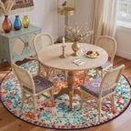 Lahome Bohemian Floral Medallion Round Rug - 6Ft Soft Rug for Living Room Washable Rug for Dining Room, Vintage Faux Wool Non Slip Cute Table Throw Carpet for Coffee Table Nursery Guest Room
