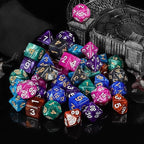 QMay Polyhedral Dice Set - 7 x 7 (49 Pieces) DND Dice with 7PCS Black Drawstring Bags Great for Dungeons and Dragons, RPG, MTG,Role Playing Table Games D4 D6 D8 D10 D% D12 D20