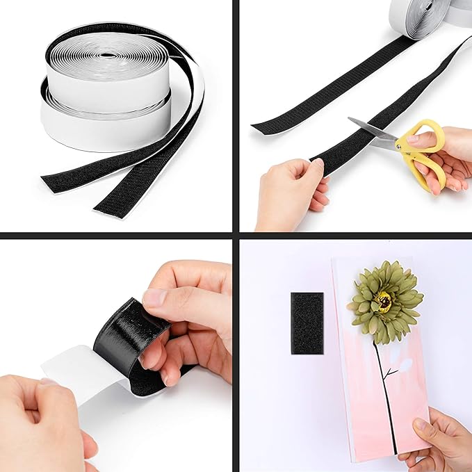 BRAVESHINE Black Industrial-Strength Self Adhesive Hook and Loop Roll - 0.8 Inch 16.5FT Double Sided Hook and Loop Strips Fasteners Tape for Sewing, Pedal Board, Mounting or Hanging Items