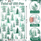 100 Sheets Christmas Tree Tissue Paper, 20x14in Forest Style Wrapping Tissue Watercolor Xmas Tree Art Tissue for Xmas Party Gift Bag Fillers Winter Party Decor (Blush Green)
