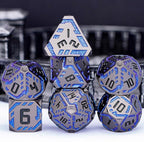 Metal DND Sci-fi Dice Set 7PCS Stripe Polyhedral Dice for Dungeons Dragons RPG Role Playing Game, Glitter D and D Dice with Gift Box D6 D8 D10 D12 D20 (Black&Blue Purple)