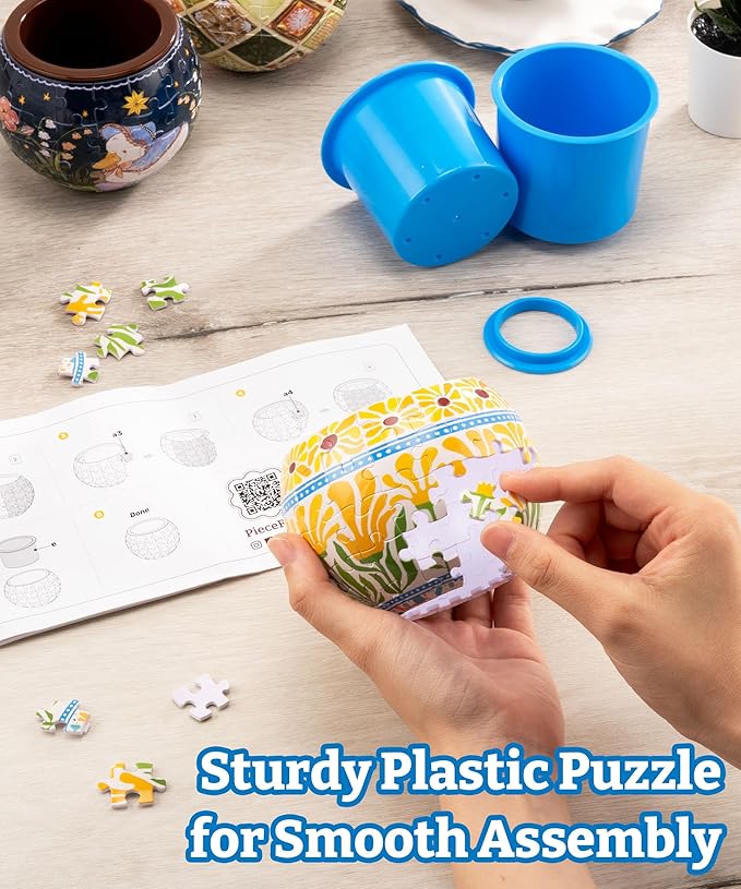 PieceRelax 3D Puzzle Planter 80 Pieces - Daisy Breeze, Home Decor Flower Pots for Indoor Cactus, Succulents Pots [K1129]