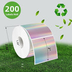 2" x 2" Square Thermal Label Stickers, Holographic Square Direct Thermal Sticker Labels, Perforation Line Design- Holographic Gradient Color