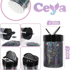 Ceya Holographic Chunky Glitter, 4.9oz/ 140g Silver Grey Craft Glitter Powder Mixed Chunky & Fine Flakes Iridescent Nail Sequins for Nail, Hair, Epoxy Resin, Tumblers, Slime, Painting, Festival Decor