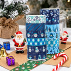 12 Rolls Winter Washi Tape Set Blue White Snowflake Snowman Holiday Masking Tape Xmas Tree Reindeer Penguin Holiday Decorative Tapes for Scrapbook Journal DIY Craft Gift Wrapping Party Decor 16.4FT