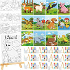 Zhanmai 12 Pack Pre Drawn Canvas for Painting Sip and Paint Kit 8" x 10" Paint Party Set Canvas Painting Pre Printed Canvases for Party Favor DIY Virtual Adult's Date Night(Cartoon Animals)