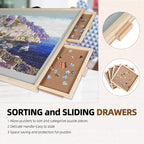 ALL4JIG 1500 Pieces 2-in-1 Tilting & Rotating Puzzle Board for Adults Gifts, Wooden Jigsaw Puzzle Table with 4 Drawers, Portable Board with Lazy Susan and Cover, 25.2" x 34.2"