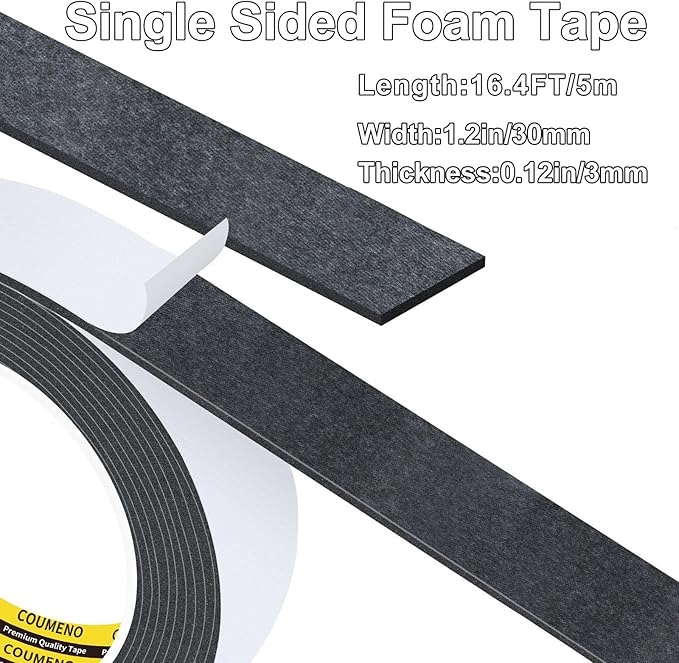 EVA Single-Sided Adhesive Black Foam Tape, 1.18inx16.4FT Single-Sided Sealing Strip Foam Pad Sponge Tape Window Weatherproof, Self-Adhesive Insulation Sealing Tape (Black)