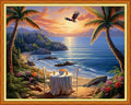 Foxdiviy Stamped Cross Stitch Kits Full Range of Embroidery Needlework Starter Kits for Beginners Adults 11CT Embroidery Patterns Art Crafts DIY Needlepoint Kits-Drinking tea by the seaside 16x20 inch