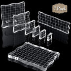 Mudder 7 Pieces Acrylic Stamp Blocks Set Clear Stamping Blocks Tools for Kids with Grid and Grip Scrapbooking Craft Making, Decorative DIY Essential Stamping Tool(Lace Edge)
