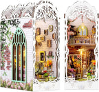 Book Nook Kit - DIY Miniature Dollhouse Kits for Adults, Booknook Bookshelf Insert with LED Light, 3D Wooden Puzzle Bookend Insert, Hobbies Gifts for Family and Friends, Flower House