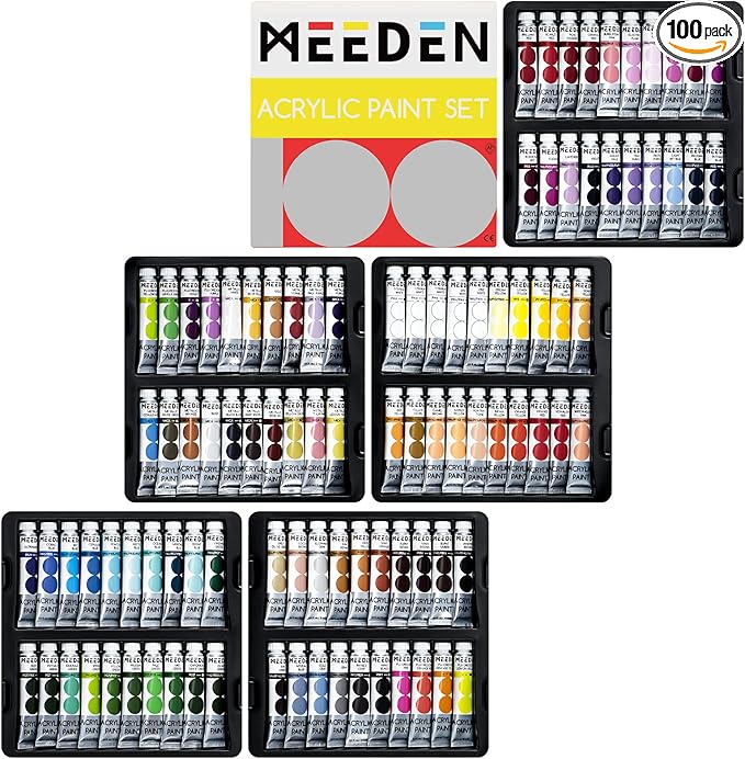 MEEDEN Heavy Body Acrylic Paint Sets, 100 Colors Art Paint Tubes, Non-toxic 0.41 fl Oz /12ml Acrylic Paints for Adults, Beginners