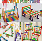 4.5 inch Colored Wooden Sticks Kits, 400PCS Colorful Rainbow Treat Sticks Bulk with Hot Glue Gun and Sticks for Craft Popsicle Home Decoration Project Building Model Kid Classroom Art Craft Supplies