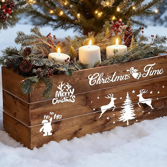 34pcs Christmas Stencils for Painting On Wood Reusable Xmas Stencils Set Holiday Templates for DIY Crafts Home Decor Art Projects