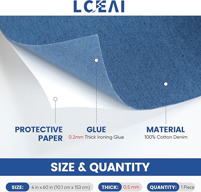 Denim Patches for Inside Jeans - Iron On Patches for Jeans - Jeans Patch for Repairing Pant Holes and Covering Imperfections, Large Size, 4 in. x 60 in.Indigo Blue